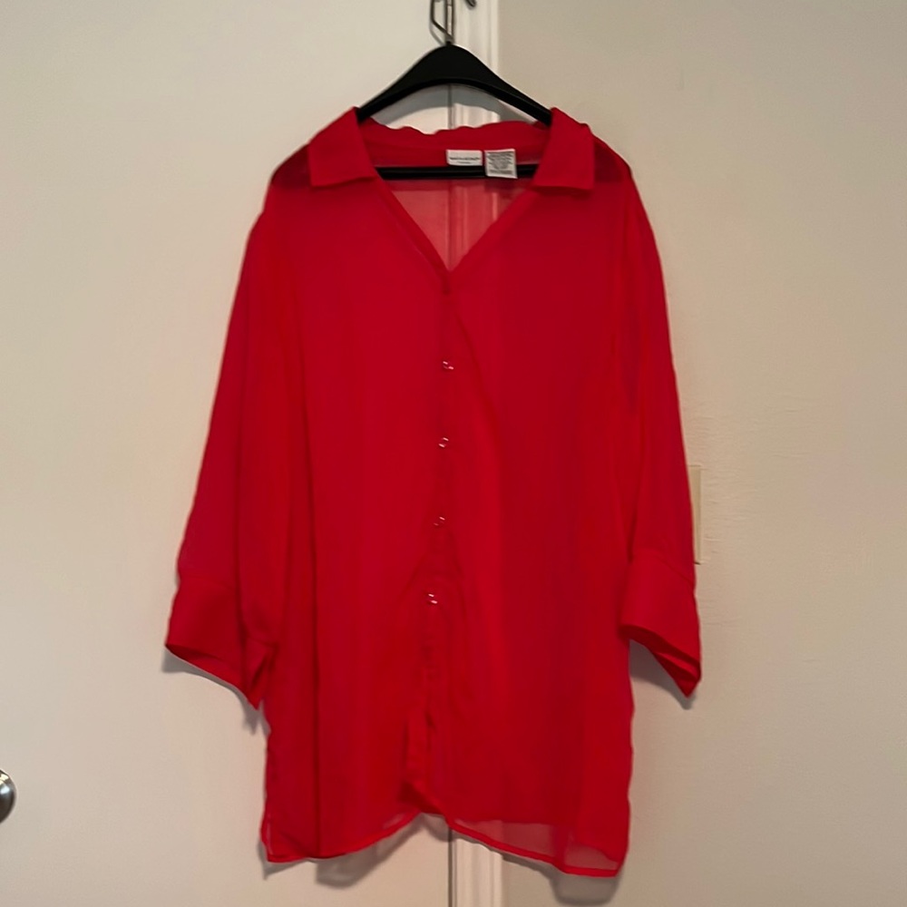 White Stag sheer red long sleeve shirt. Size 18W/20W.